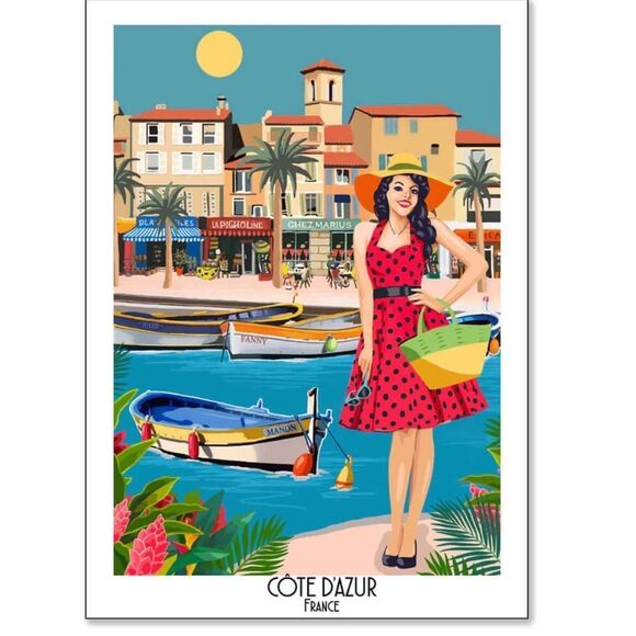 Cote D’Azure colorful tea towel never used - Picture 1 of 7